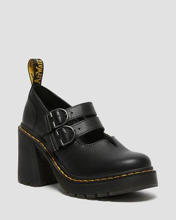 Black Women's Dr Martens Eviee Sendal Leather Heeled Mary Jane Shoes | CA 335HAP